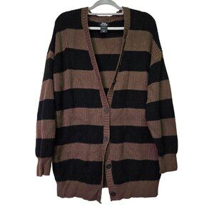 Social Collision Oversized Striped Cardigan Sweater Brown Black L Grunge